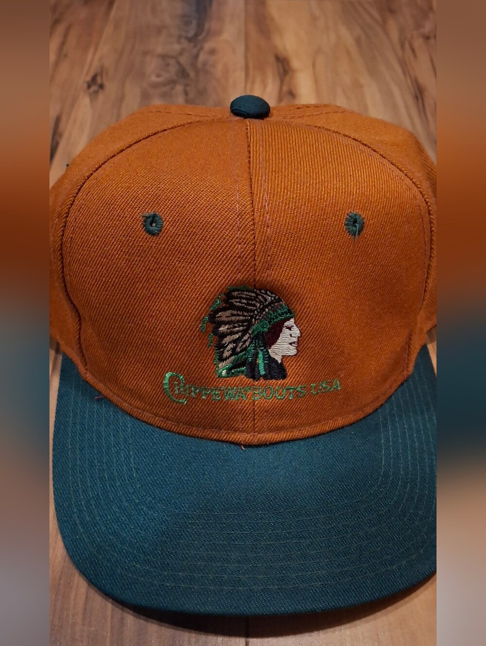 Chippewa Boots Rare Orange & Teal Embroidered Snapback Hat - Chief Logo